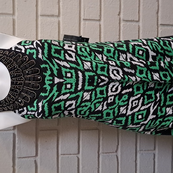 International Concepts Green/Black/White Bead & Gem Formal Dress. Size Small NWT - Picture 4 of 14